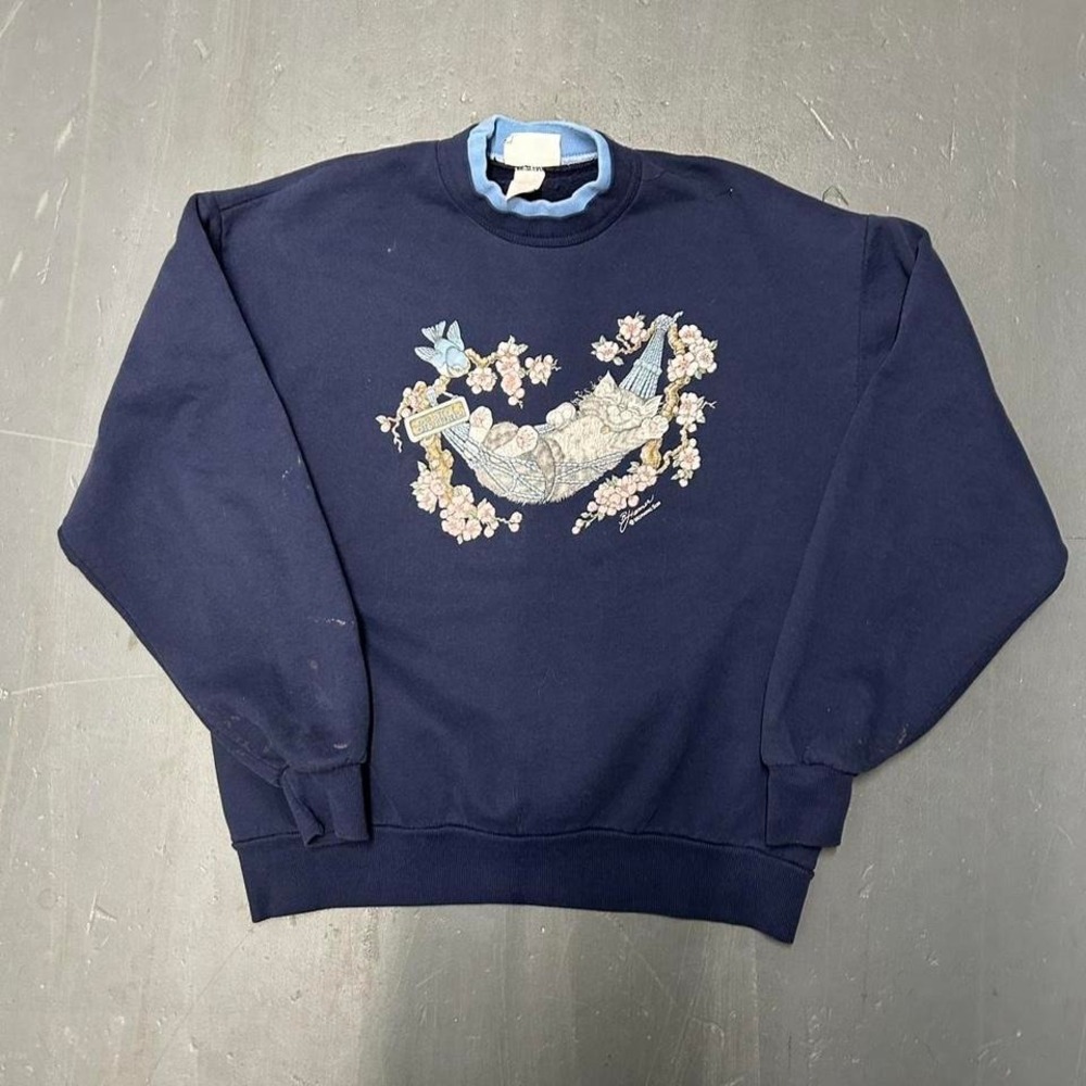 Vintage 90s Cute cat grandma style crewneck sweatshirt